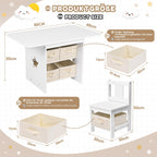 Yorbay Kindertisch mit 2 Stühle, Kinderaktivitätstisch mit Stauraum, 3tlg Kindersitzgruppe, Sitzgruppe für Kinder, Maltisch für Kinderzimmer, Spielzimmer, Vorschüler, Kindermöbel (Weiß)