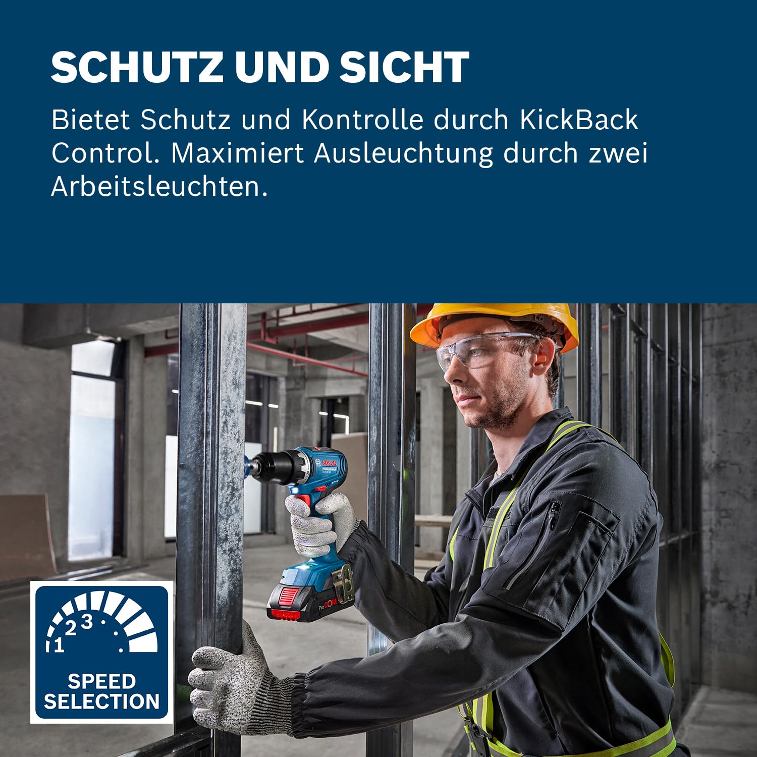 Bosch Professional 18V System Akku-Bohrschrauber GSR 18V-65 (bürstenloser Motor, Kopflänge 166, inkl. 2x Akku ProCORE18V 4.0Ah, 82 tlg. Zubehör, L-Case)