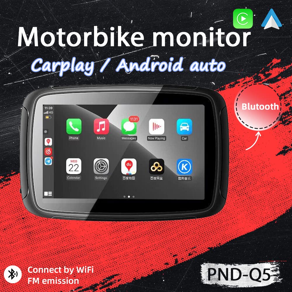 GOFORJUMP Wireless CarPlay & Android Auto 5" Zoll Touchscreen Motorrad Navigator IPX7 wasserdichte Motorrad Bluetooth Verbindung