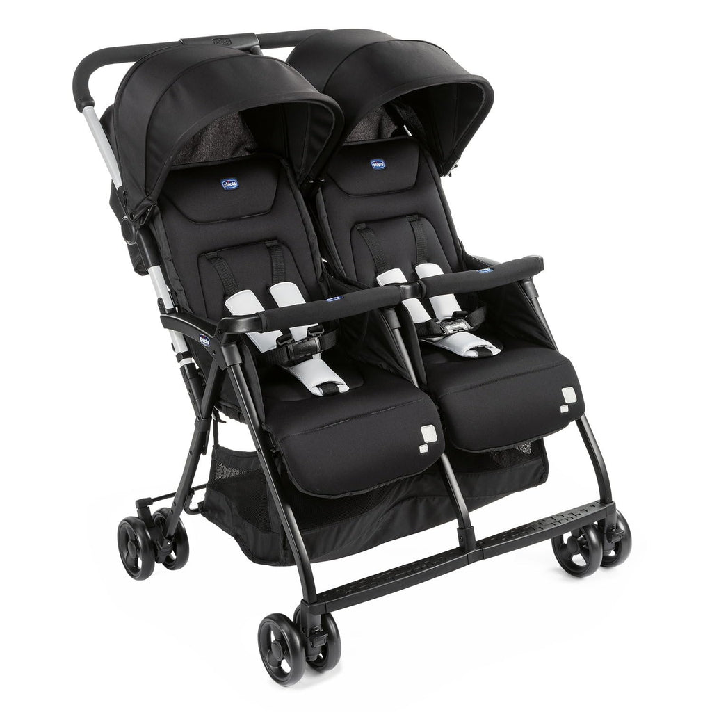 Chicco OHlalà Twin Geschwisterwagen von Geburt bis 15 kg, Kinderwagen für Zwillinge und Geschwister, Verstellbarer Faltbarer Zwillingsbuggy, Regenschutz und Ausziehbares Verdeck