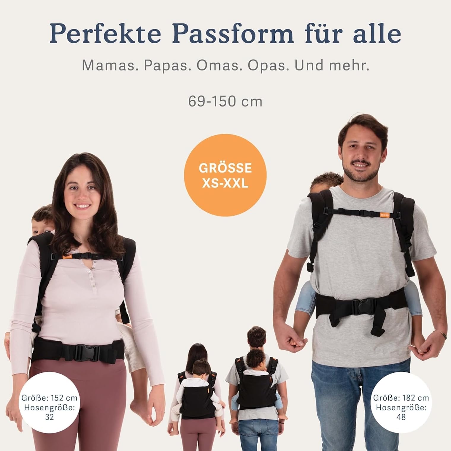 Beco Toddler Babytrage & Kindertrage (9-27 kg) - 100% Baumwoll Trage Kleinkind, Leicht & Atmungsaktiv, Hüftfreundlich mit 2 Tragepositionen: Bauchtrage & Rückentrage (Schwarz)