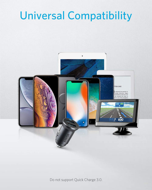 Anker 24W Car Charger Ladegerät, Mini Autoladegerät, 4.8A Duales USB Mit Blauem LED-Licht, Kompatibel Mit iPhone15/14/13, iPad Pro/Air 2/Mini, Galaxy und Mehr