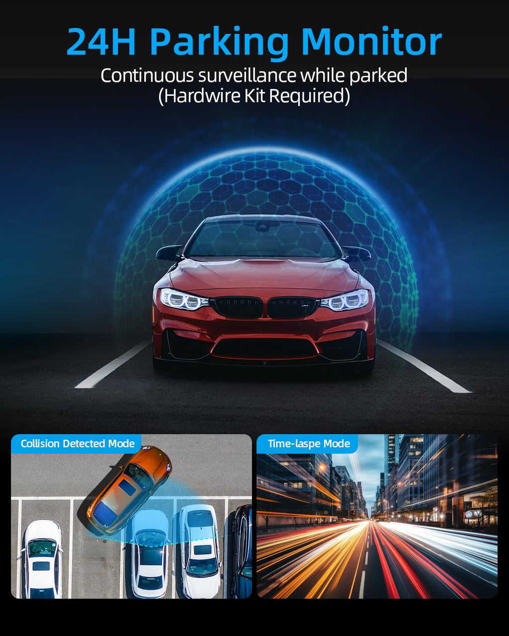 WiFi Dashcam Auto Vorne Hinten,4K+1080P,Auto Kamera,App-Steuerung Autokamera mit 64G SD-Karte,170°+140° Ultraweitwinkel,Mini 1.47 Zoll,Nachtsicht,WDR,G-Sensor,Loop-Aufnahm,Parküberwachung