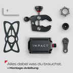 Impact® Pro Mount 360° Handyhalterung Fahrrad mit Universal Halterung - Handyhalter [Smartphone KOMPATIBEL 4 bis 7 Zoll] - Handyhalterung für Fahrrad Lenker mit Kugelgelenk & Sicherheitsgummi