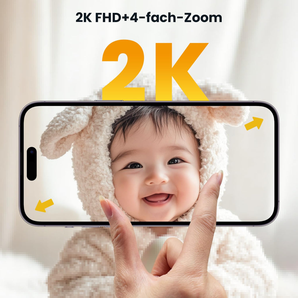 ieGeek 2K-Babyphone mit Kamera und Nachtsicht, 5-Zoll-WLAN-Video-Babyfon, Gegensprechfunktion, Schrei-/Bewegungserkennung, Temperaturerkennung, PTZ, Mobile App