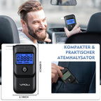VPOW Alkoholtester, Professioneller Alkoholtester mit digitaler Blauer LCD-Anzeige, Atemalkoholtester mit Gradgenauigkeit für den privaten professionellen Gebrauch zu Hause - Dunkles Schwarz
