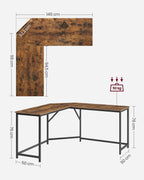 VASAGLE Eckschreibtisch, L-förmiger Computertisch, 149 x 149 x 76 cm, platzsparender Bürotisch, Homeoffice, Gaming, vintagebraun-tintenschwarz LWD73X
