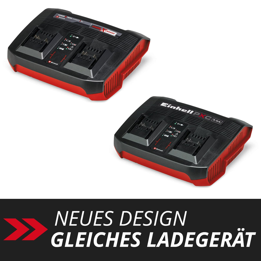 Original Einhell Ladegerät Power X-Twincharger 3A Power X-Change (Li-Ion, 18V, gleichzeitiges Laden von 2X 18V Akkus, permanente Akkuüberwachung + int. Lademanagement, 6-fache Zustands-LED-Anzeige)
