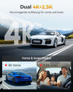 GKU 3-Kanal-Dashcam, 4K+1080P+1080P Dashcam Auto Vorne Innen Hinten mit 64GB SD Karte, GPS 5GHz WiFi, 3" IPS-Bildschirm, Super Nachtsicht,WDR,G-Sensor,Loop-Aufnahme,Parküberwachung,Max512GB