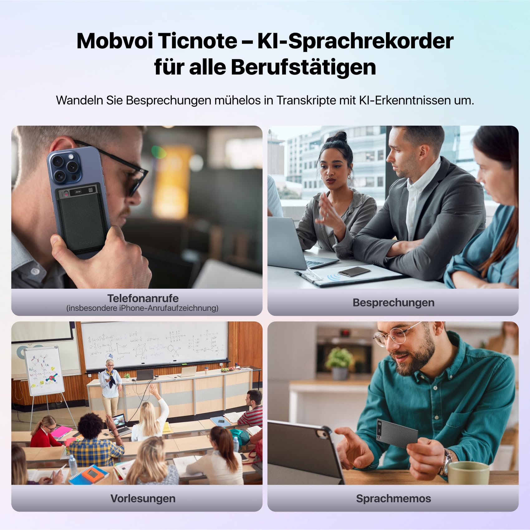 Mobvoi TicNote KI Digitales Diktiergerät, 64 GB Speicher, Notizrekorder mit Hülle, App-Steuerung, über 100 Sprachen, Transkribieren, Zusammenfassen mit AI Shadow,digitaler Audiorekorder Sprachrekorder