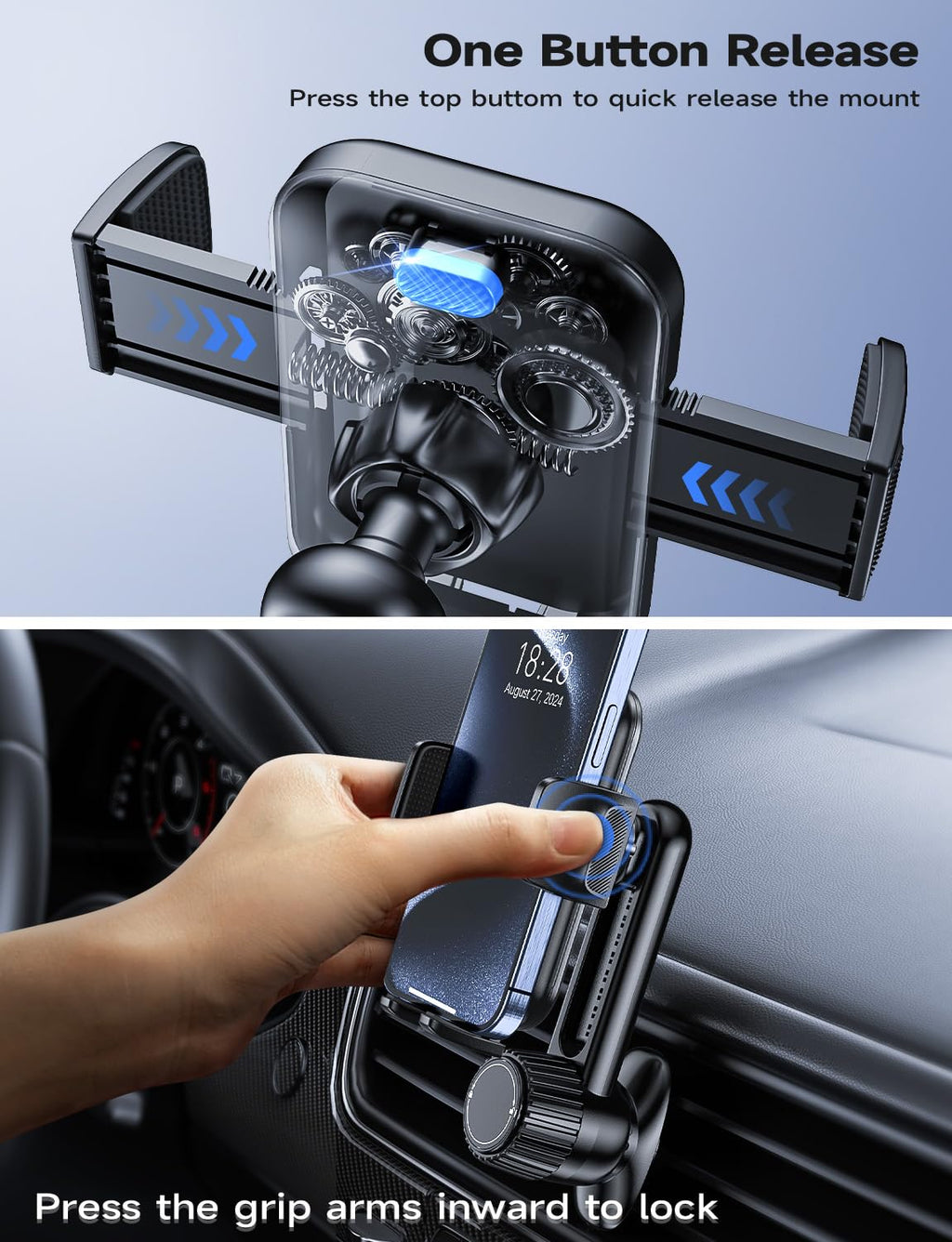 Handyhalterung Auto Handy Halterung Autohalterung: Universale Lüftung Handyhalter, EIN-Knopf-Release & 360 Grad Vent KFZ Halterung für iPhone 16/15/14/13/12 Pro Max Plus, Samsung, Huawei, Xiaomi, usw