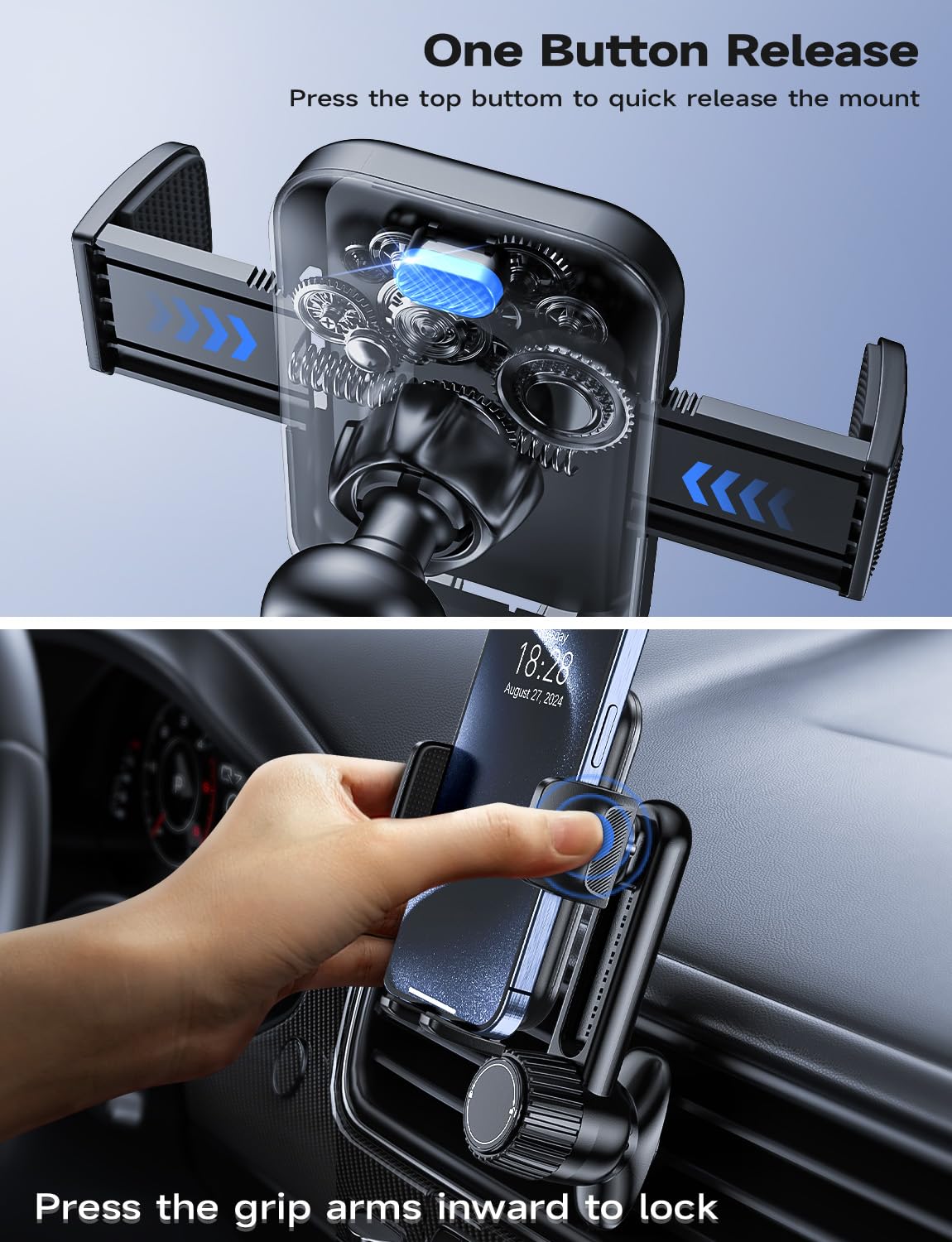 Handyhalterung Auto Handy Halterung Autohalterung: Universale Lüftung Handyhalter, EIN-Knopf-Release & 360 Grad Vent KFZ Halterung für iPhone 16/15/14/13/12 Pro Max Plus, Samsung, Huawei, Xiaomi, usw