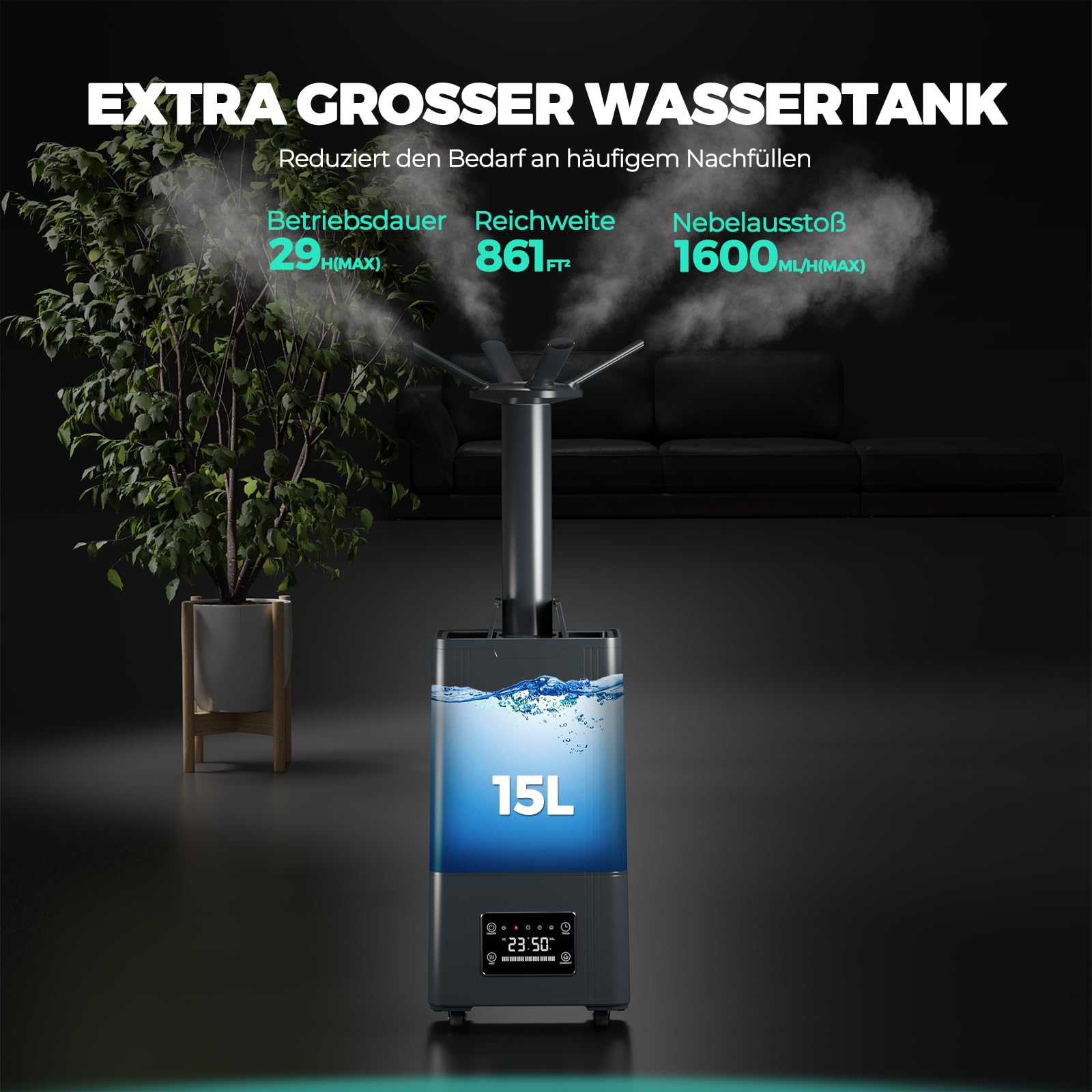 MARS HYDRO Pflanzen Luftbefeuchter 15L, Top-Fill Ultraschall Humidifier, mit einstellbarer Luftfeuchtigkeit, Timer-Funktion und Leise Betrieb für Growzelt, Innenbepflanzung, Schlafzimmer