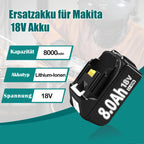 4 Pcs 8000mAh 18Volt Lithium-Ersatzakku für Makita Akku 18V, Kompatibel mit Makita 18V Akkus BL1860 BL1840 BL1830 BL1820 BL1815 BL1835 BL1845, mit LED-Indikator für Akku-Werkzeuge