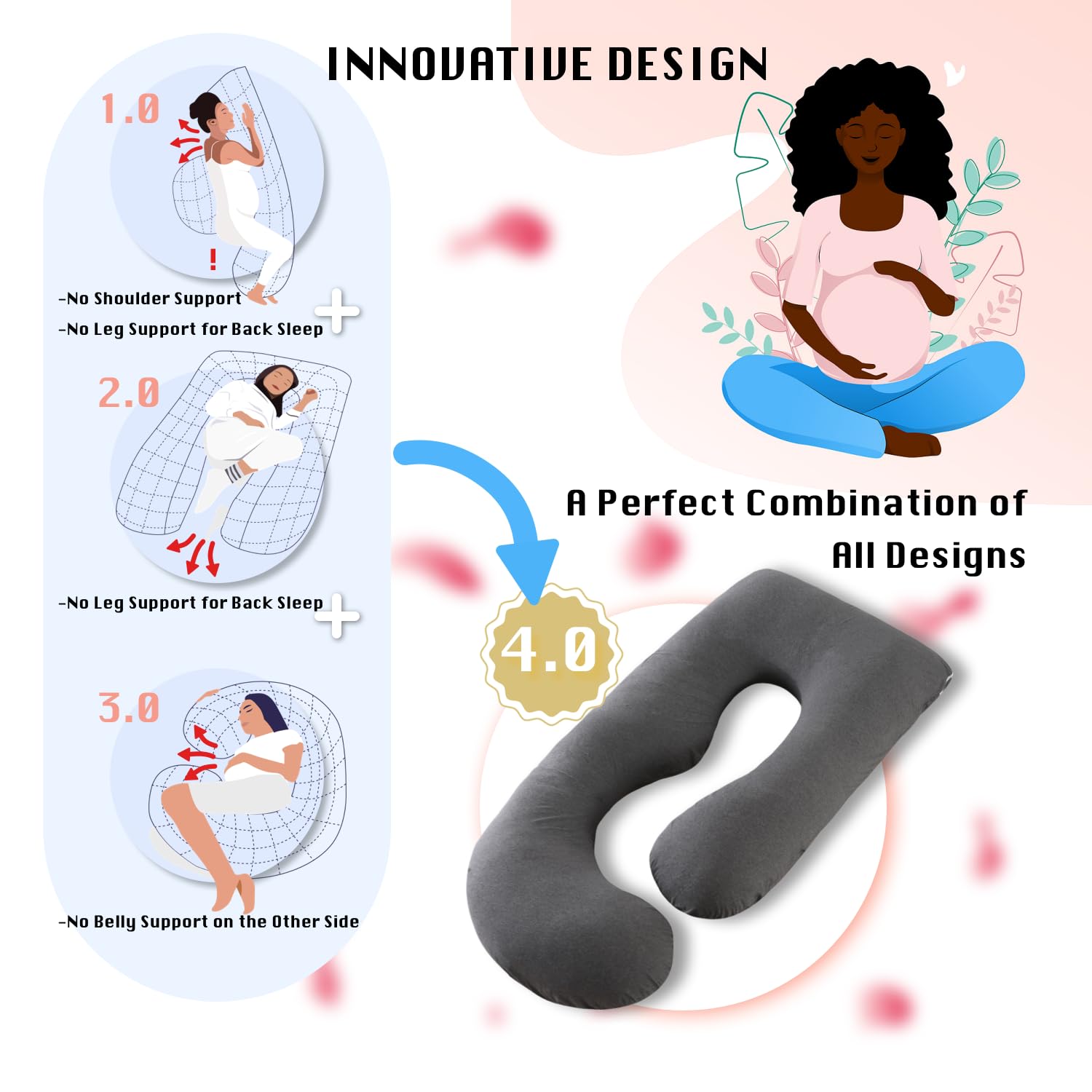 ALLOPERA Pregnancy Pillow, Full Body 57 Inch Maternity Pillow with Removable Washable Cover - Sleep Support for Legs, Back, Neck, Shoulder, HIPS, Belly for Pregnent Women, Velvet Cover (Black)