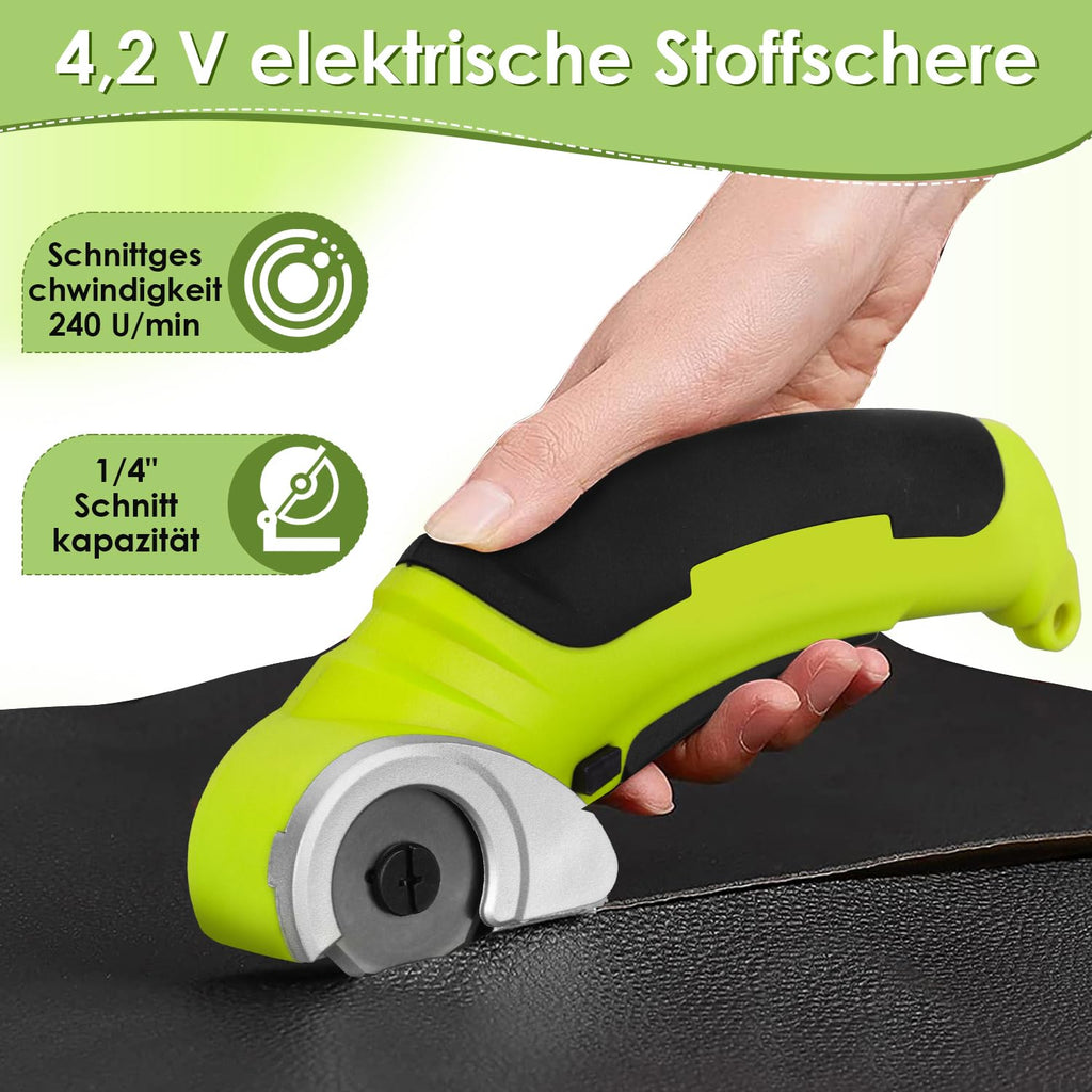Elektrische Schere Mit Werkzeugkasten, Kartonschneider, Kabellose Rollschneider, 4.2V/2.0Ah Akku Schere, Universalschneider, Wiederaufladbarer Leistungsstarker Akkuschere für Stoff Teppich Leder Filz