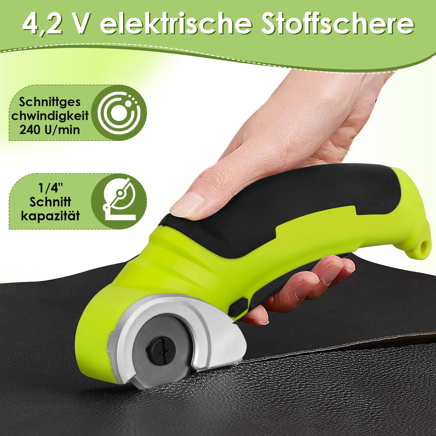 Elektrische Schere Mit Werkzeugkasten, Kartonschneider, Kabellose Rollschneider, 4.2V/2.0Ah Akku Schere, Universalschneider, Wiederaufladbarer Leistungsstarker Akkuschere für Stoff Teppich Leder Filz