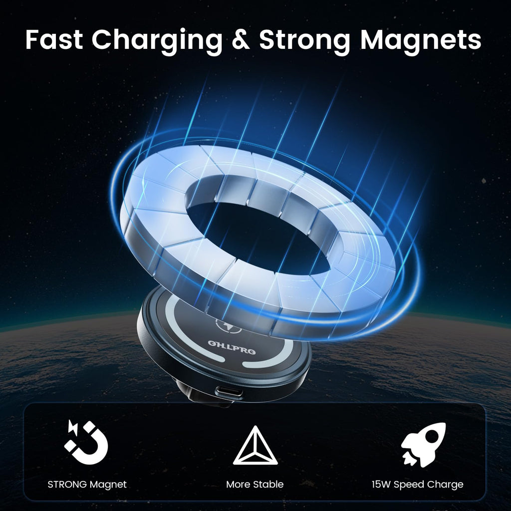 OHLPRO Magsafe Autohalterung mit Ladefunktion, 15W Schnellladegerät Handyhalterung Auto Magnet für iPhone 17 16 15 14 13 12 Pro Max Plus, Induktive Ladestation für Armaturenbrett & Lüftung, Grau