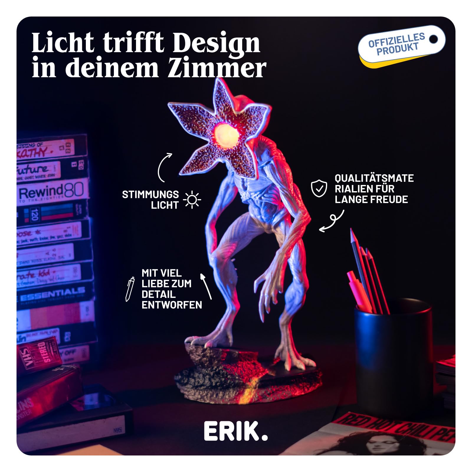 Grupo Erik LED Lampe Stranger Things Demogorgon Licht Deko - Stimmungslicht Schreibtisch 15 x 34 x 19 cm - Nachttischlampe Kinder und Erwachsene Zubehör - Offizieller Stranger Things Merch Fanartikel