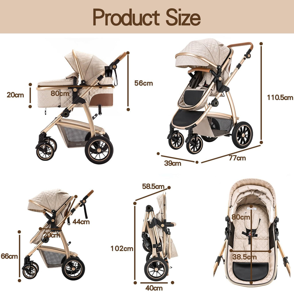 Gcarebb 3-in-1-Kinderwagen mit höhenverstellbarem Griff, mit Moskitonetz, mit Aluminiumrahmen, für Babys von 0 bis 4 Jahren