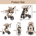 Gcarebb 3-in-1-Kinderwagen mit höhenverstellbarem Griff, mit Moskitonetz, mit Aluminiumrahmen, für Babys von 0 bis 4 Jahren