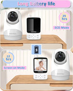 HelloBaby Babyphone mit Kamera,29 Stunden Akkulaufzeit Babyfon,318°/120° Baby Monitor mit Ferngesteuerter Pan-Tilt Kamera 2X Zoom,Infrarot-Nachtsichtkamera ECO-Modus,Bis zu 1000ft,2-Wege-Audio