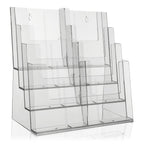 Taymar Prospektständer Tribüne für DIN A4, A5, DIN lang, DL, A6 Flyer, flexibler, transparenter Tischprospektständer als standfester Aufsteller, Flyerständer mit 4 Etagen, optional als Wand-Prospekthalter