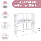 babybay Original Beistellbett aus massivem Buchenholz/kompakt & verwandelbar/Kinderbett Höhe stufenlos verstellbar/mitwachsendes Babybett (weiß lackiert) / inkl. Matratze, Gitter, Rollen