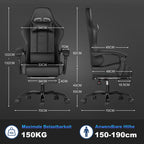 JUMMICO Gaming Stuhl Massage, Bürostuhl Ergonomisch Mit Massage-Lendenkissen, Gamer Stuhl verstellbare Rückenlehne 90-135°,und fußstütze, Gamingstuhl 150 kg belastbarkeit, Schwarz