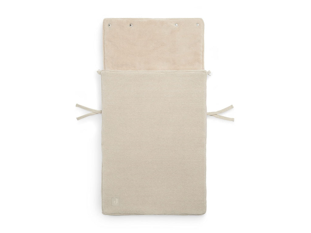 Jollein Fußsack Basic Knit Nougat - Für Babyschale Kinderautositz Gruppe 0+ und Kinderwagen - Für 3-Punkt- und 5-Punkt-Gurt - Strickmuster und Fleece Futter - Beige