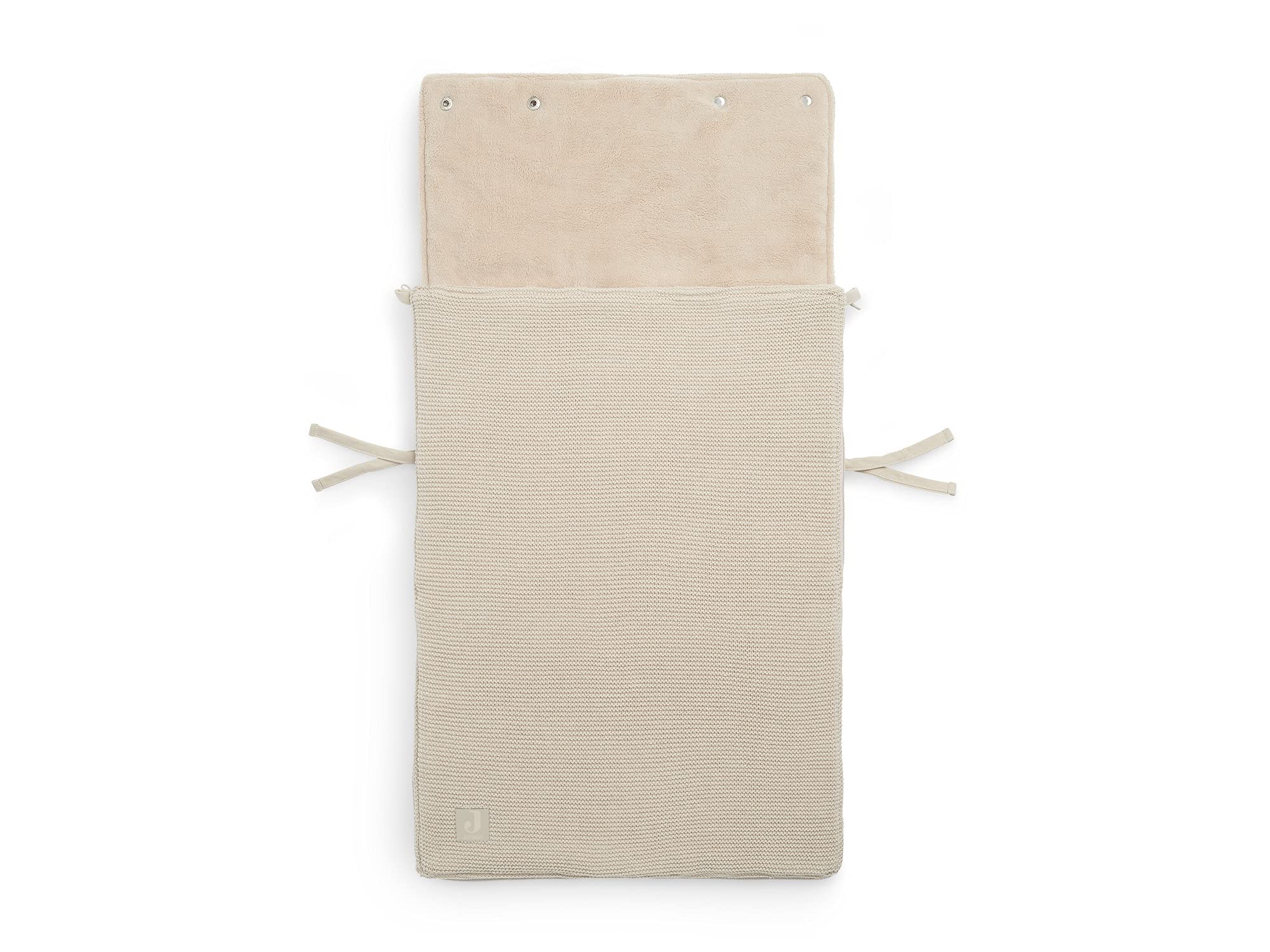 Jollein Fußsack Basic Knit Nougat - Für Babyschale Kinderautositz Gruppe 0+ und Kinderwagen - Für 3-Punkt- und 5-Punkt-Gurt - Strickmuster und Fleece Futter - Beige