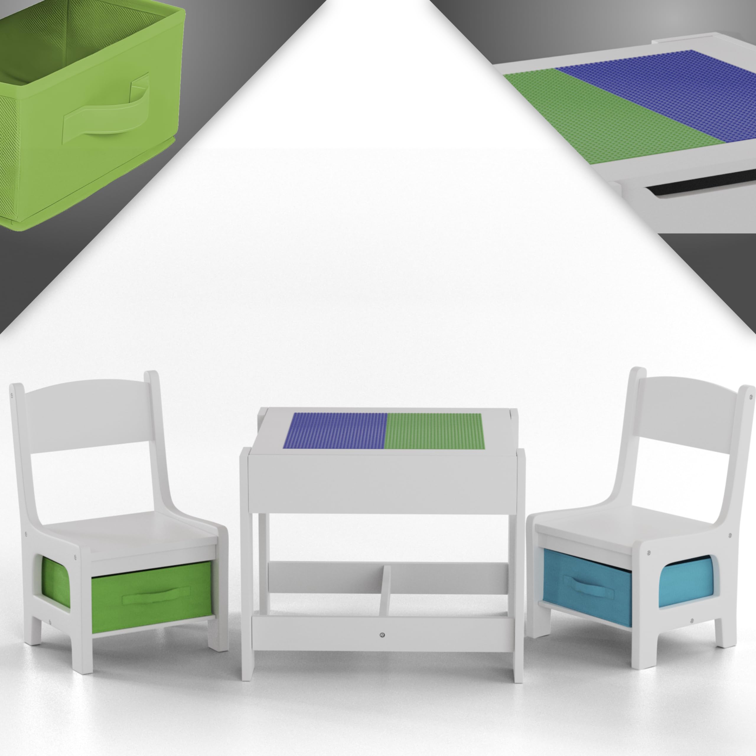 Baby Vivo Kindersitzgruppe Kindertischgruppe Kindermöbel Kinderzimmer Set mit multifunktionalem Tisch und 2 Stühlen aus Holz - Moritz