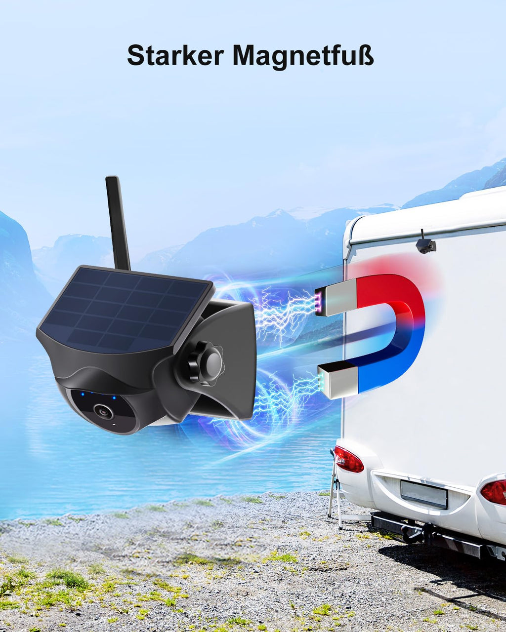 1080P Solar Kabellose Rückfahrkamera – Magnetische WLAN Rückfahrkamera mit Nachtsicht, 365 Tage Standby, IP66, wiederaufladbarer Akku für Anhänger Wohnmobil LKW Auto kompatibel mit Handy Android