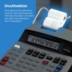 Genie D69 Plus Druckender Tischrechner | 12-stelliges LC-Display | Rechenmaschine mit Papierrolle | Quittung & Bondrucker | Taschenrechner mit Papierrolle | Viele Business-Funktionen | weiß