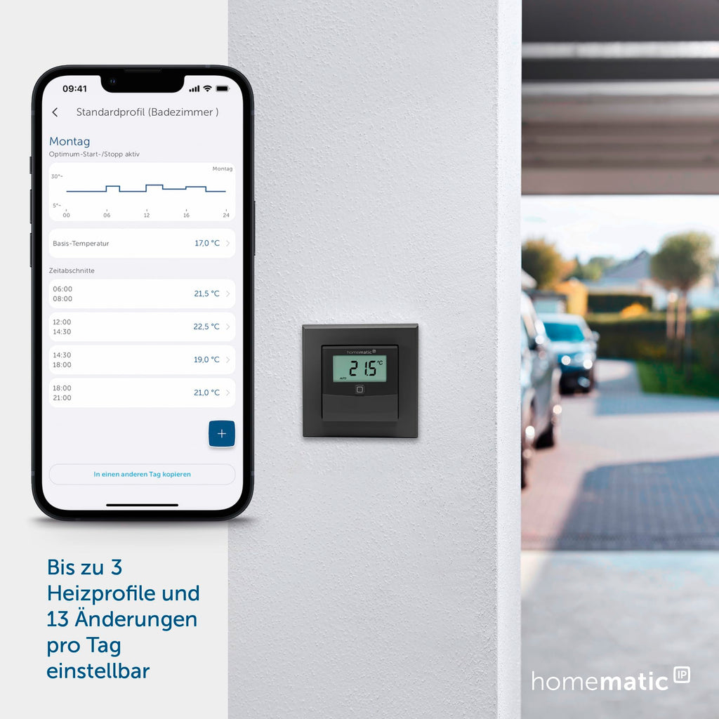 Homematic IP Smart Home Temperatur- und Luftfeuchtigkeitssensor mit Display – innen, anthrazit, steuert Heizkörper/Fußbodenheizung per App, Alexa, Temperaturmessung, Energie sparen, 160551A0