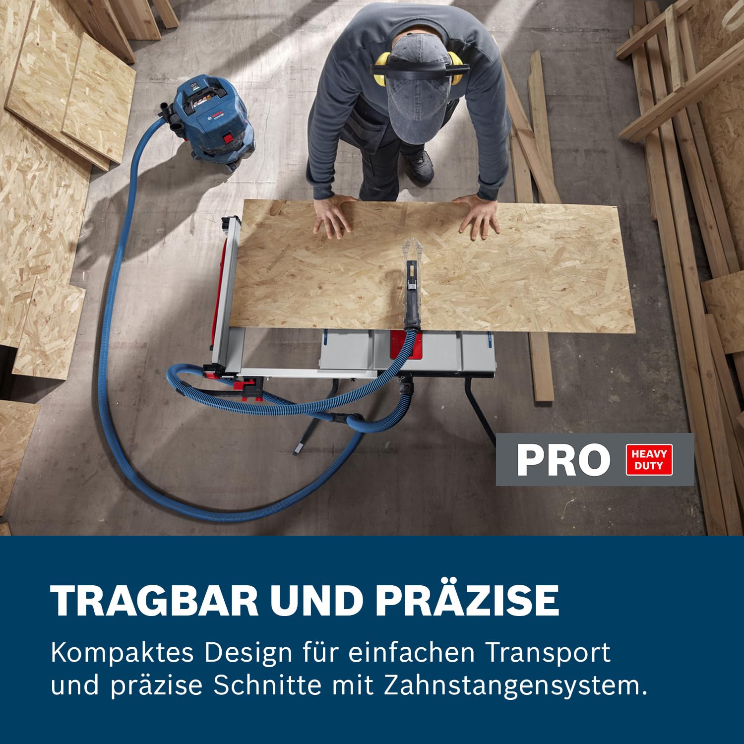 Bosch Professional 18V System Akku-Tischkreissäge GTS 18V-70 (inkl. Sägeblatt Optiline Wood, Winkelanschlag, Schiebestock, Ringschlüssel, Schutzabdeckung, 2x Adapter, Profilschiene, Parallelanschlag)