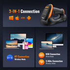 Tera Barcode-Scanner Kabellos Ladestation: 1D 2D QR mit digitalem Einstellungsbildschirm & Tastenfeld Schnellscan Bluetooth 2.4G & USB-Kabel deutsche Anleitung HW0009