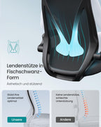 SONGMICS Bürostuhl, Schreibtischstuhl, ergonomische Rückenlehne, höhenverstellbar, hochklappbare Armlehnen, Drehstuhl mit Kopfstütze, bis 150 kg belastbar, tintenschwarz OBN088B01