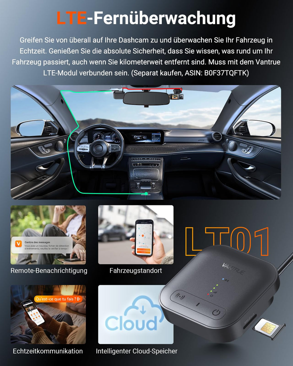 VANTRUE N4S 3 Lens STARVIS 2 Dashcam Auto, 5GHz WiF GPS 1944P+ 1440P+ 2.5K Dash Cam, 3 Channel HDR Nachtsicht Dashcams 10S. Puffer Parkmodus, LTE Optional, Sprachsteuerung, Max 1TB