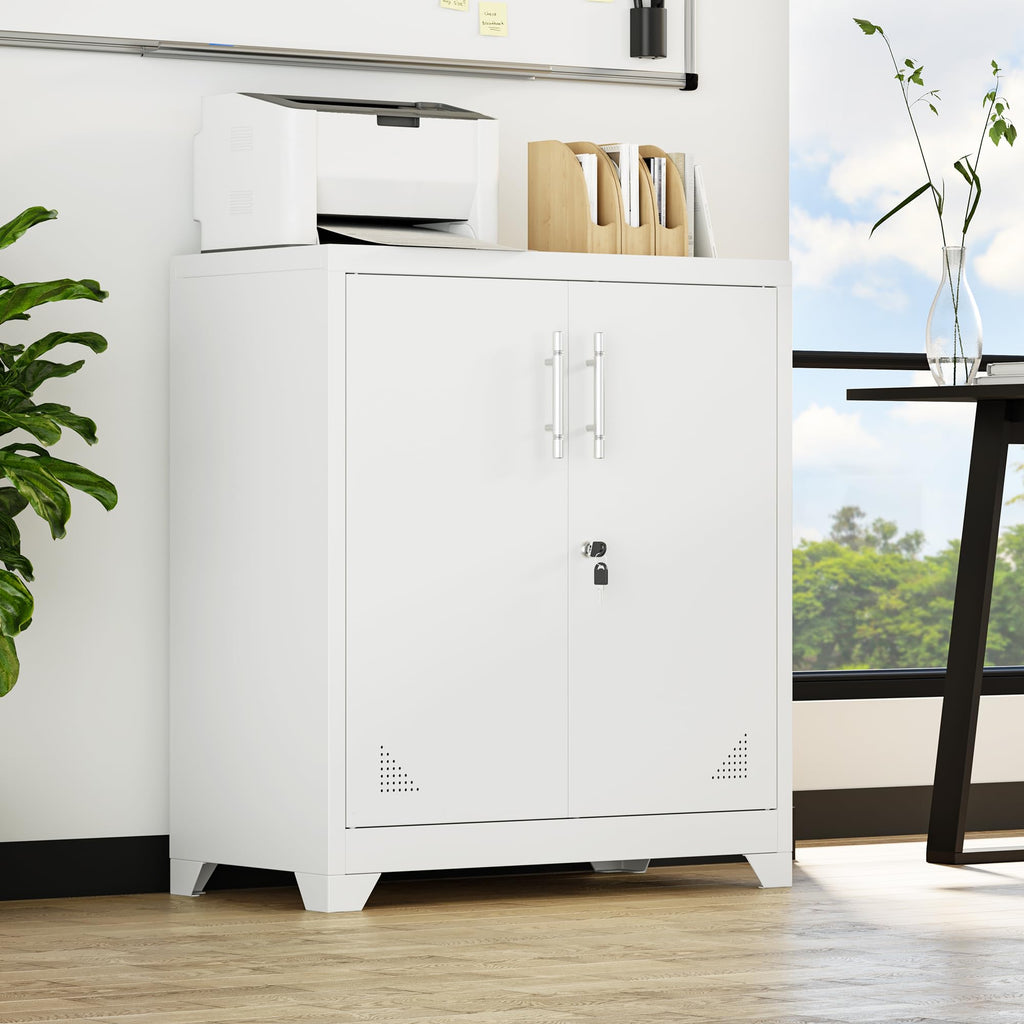 YITAHOME Aktenschrank Abschließbar, Metallschrank mit 2 Verstellbare Einlegeböden, Büroschrank Stahlschrank mit Belüftungslöcher für Arbeitszimmer Büro Garage Schule, Weiß, 80 x 40 x 90cm