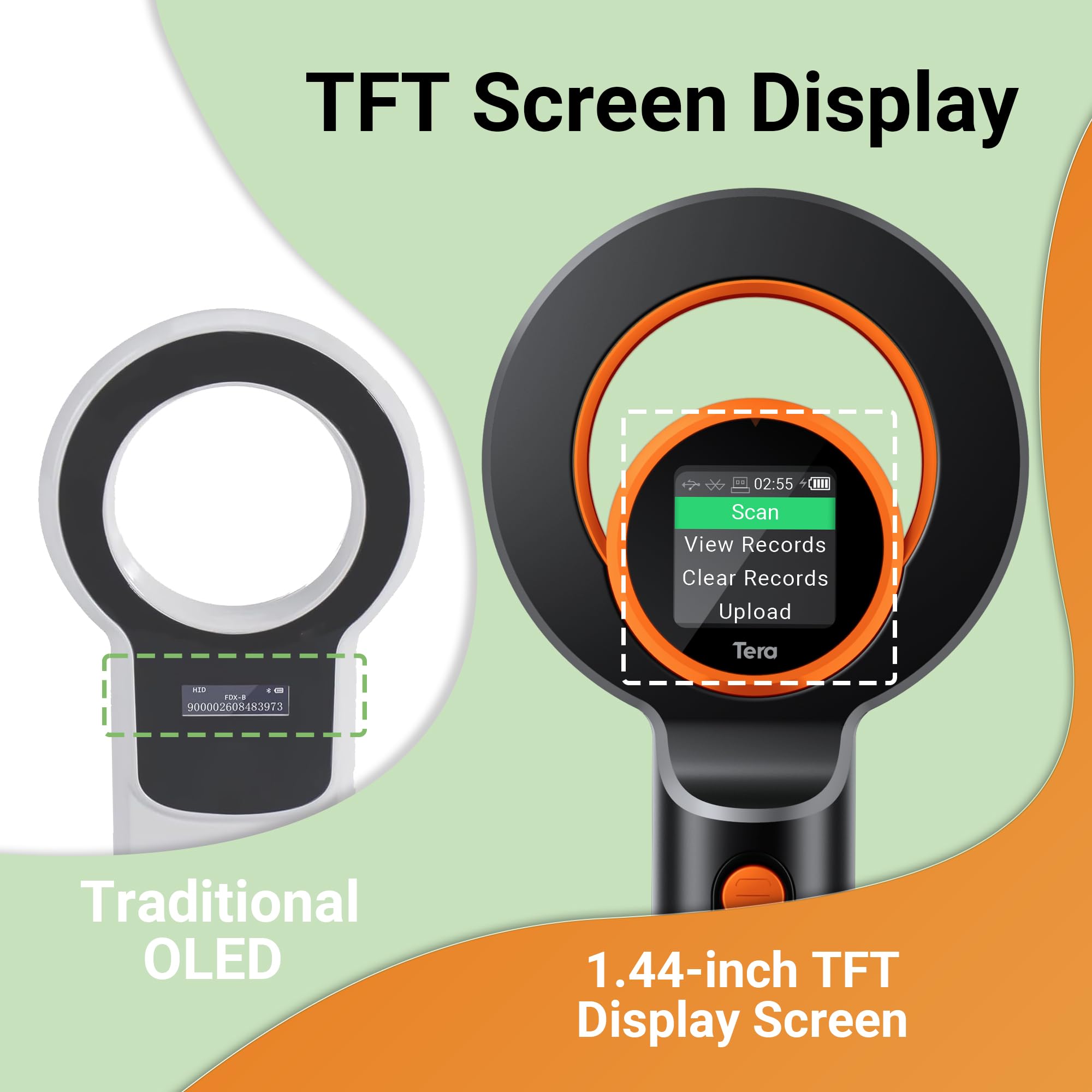 Tera Pet Mikrochip Lesegerät Scanner: Großes TFT-Display Wiederaufladbare 1800mAh Batterie RFID Tragbarer Tierchip ID Scanner Wiederaufladbarer Pet Katze Tag Scanner für ISO 11784/11785 FDX-B EMID H02