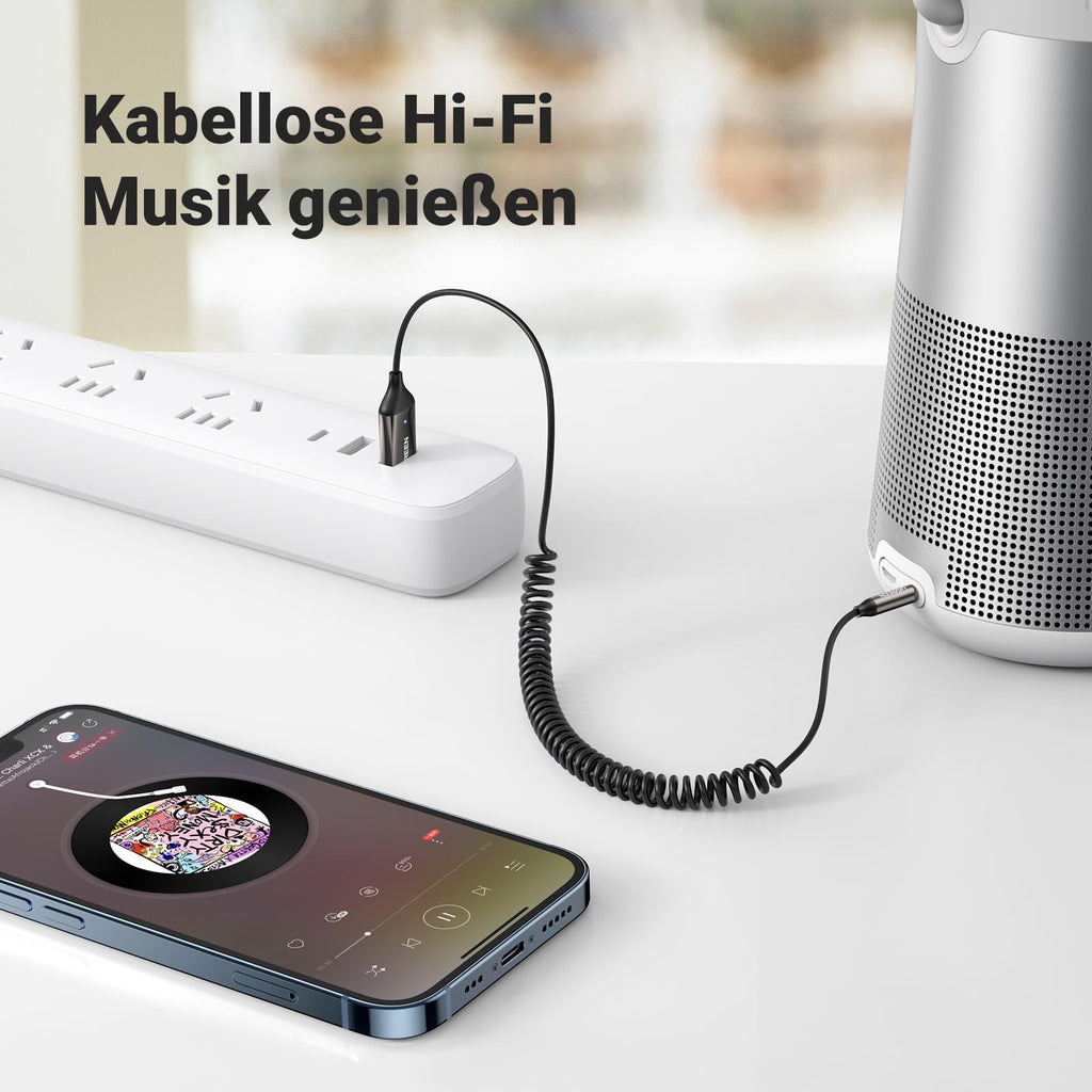 UGREEN Aux Bluetooth Adapter Auto Bluetooth 6.0 Empfänger Klinke für Freisprechanruf und Wireless Musik kompatibel mit Auto mit Aux und USB Anschluss, Lautsprecher, Verstärker (Grau-Standard)