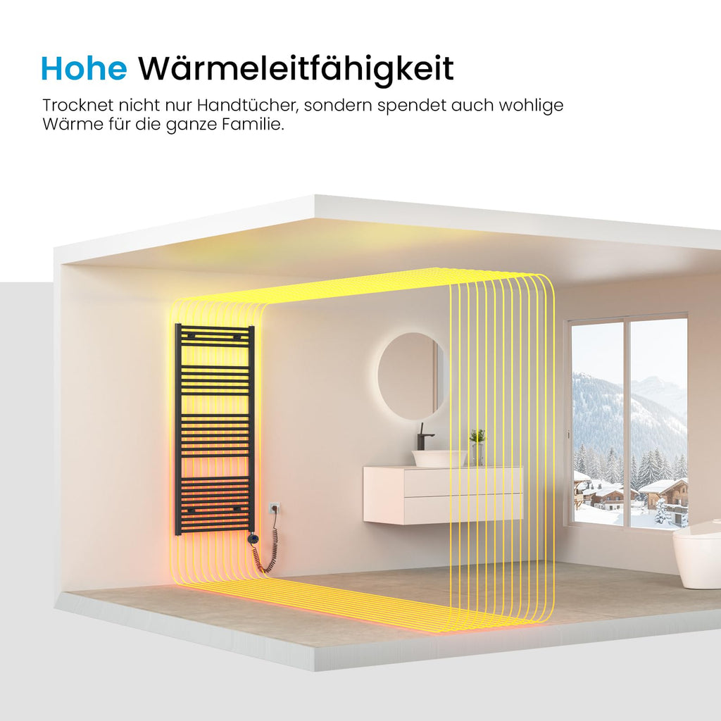Heilmetz Badheizkörper Elektrisch 70x60cm Badheizkörper Elektrisch mit Thermostat+Timer-Funktion Gerade Handtuchheizkörper Anthrazit 330W