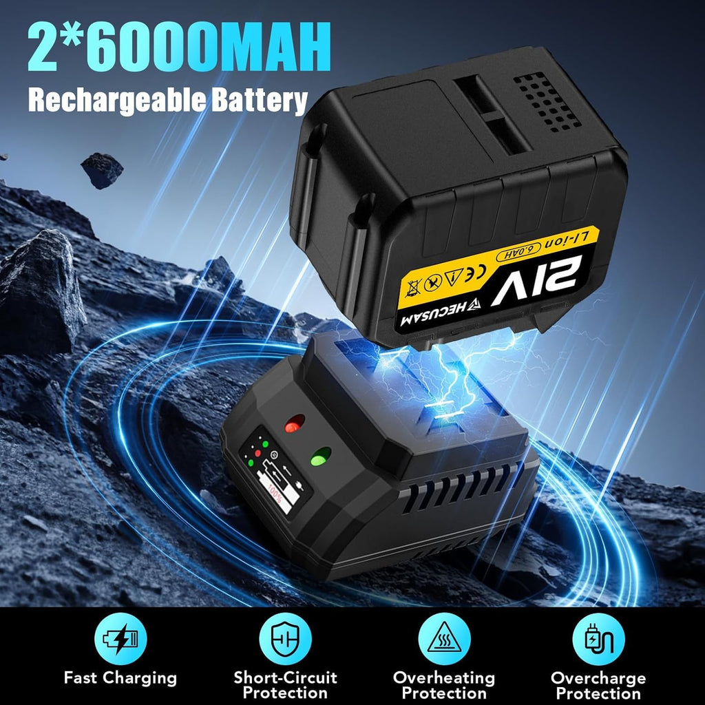HECUSAM 2100 N.m Akku Schlagschrauber, 3/4" Bürstenloser Motor Schlagschrauber mit zwei Batterie,1/2-Zoll-Adapter, Drehschlagschrauber und Fall für Haus und schwerer Maschinen