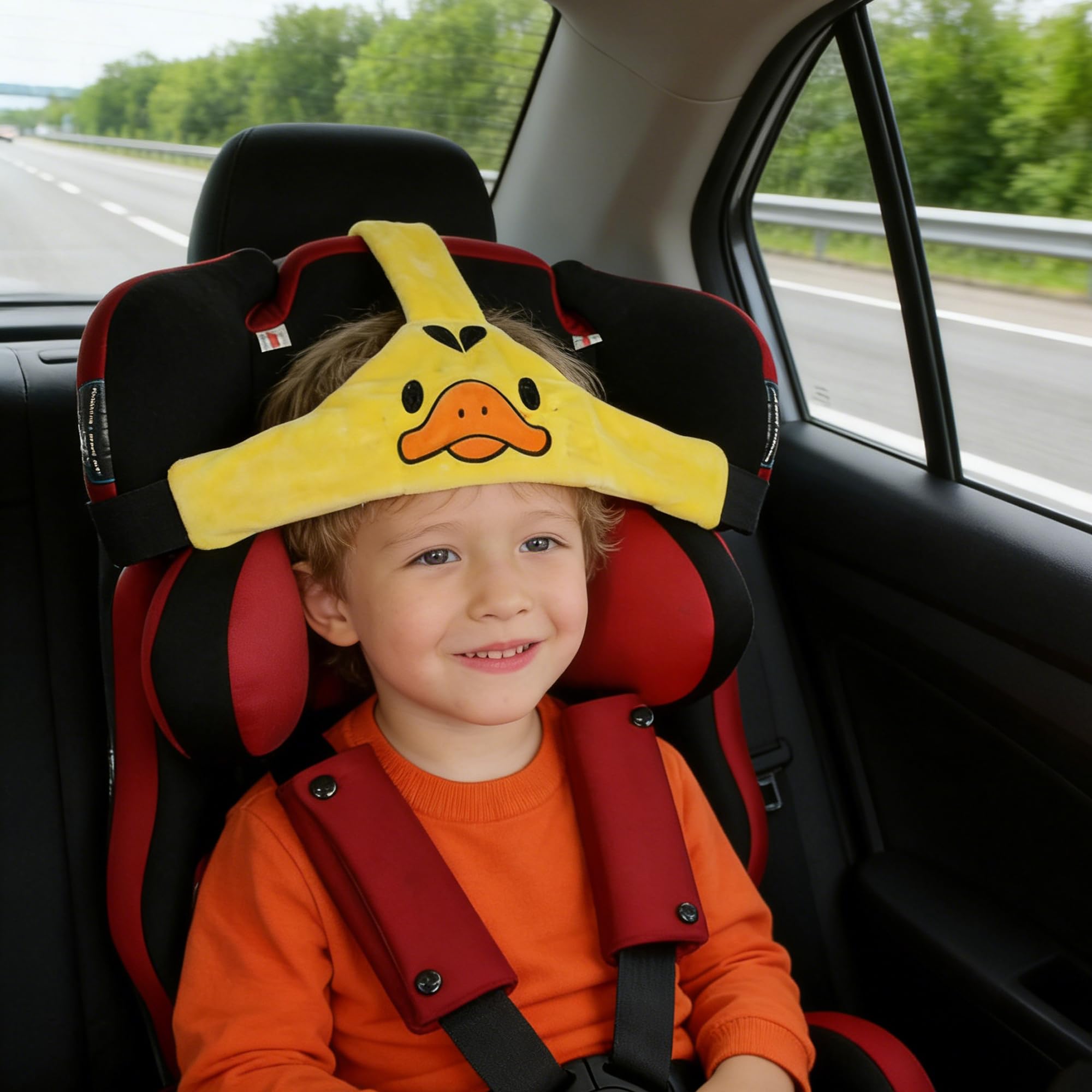 MINGZE Baby Autositz Kopfunterstützung, Auto Sicherer und gemütlicher Schlafpositionierer, Einstellbar Sicherheitssitz Befestigungsgurt, Protektor Kopfstütze Nackenstütze für Kinder Baby (Braun)