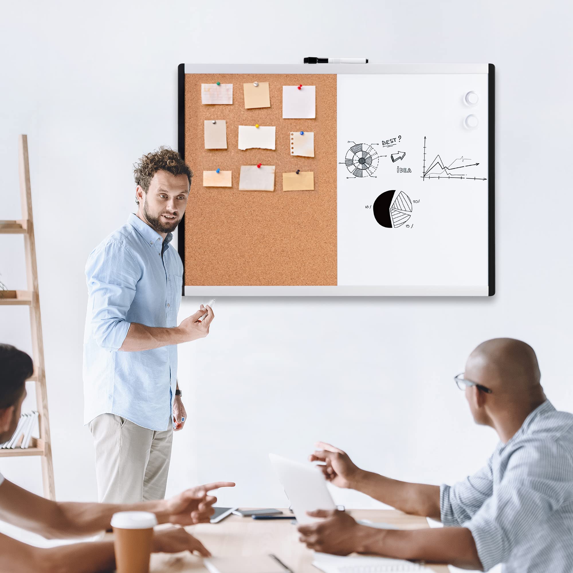 Amazon Basics Rechteckig Magnetisches Whiteboard, Doppel-Pinnwand, Kunststoff / Aluminiumrahmen, trocken abwischbar, 58 x 43 cm, Weiß, Gelb