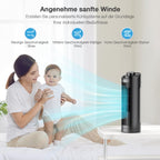 Grelife Turmventilator Leiser, 7,9m/s Geschwindigkeit, 80° Oszillierende Ventilatoren, Schnelle Kühlung Tischventilator für Büro, Zuhause, Schlafzimmer, Schwarz