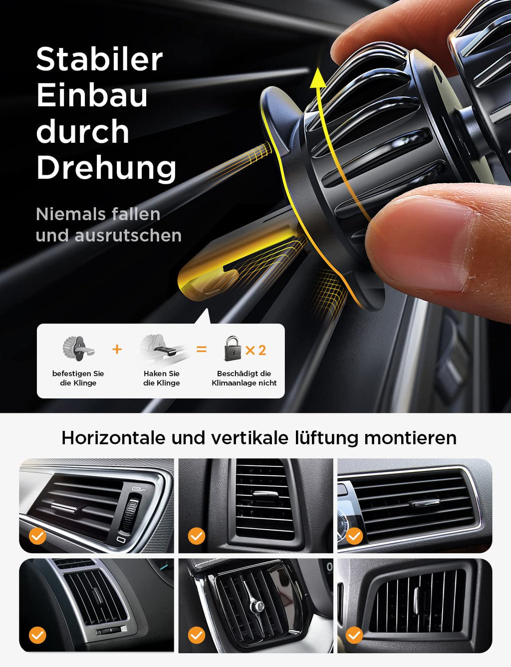 AINOPE Handyhalterung Auto Lüftung - [Schwerkraft-Design] [Einhandbedienung] Handy Halterung Auto, 2025 Autohalterung Auto Zubehör Für iPhone 16 e 15 14 13 12 11 Pro Max XR, Smartphone mit Hülle