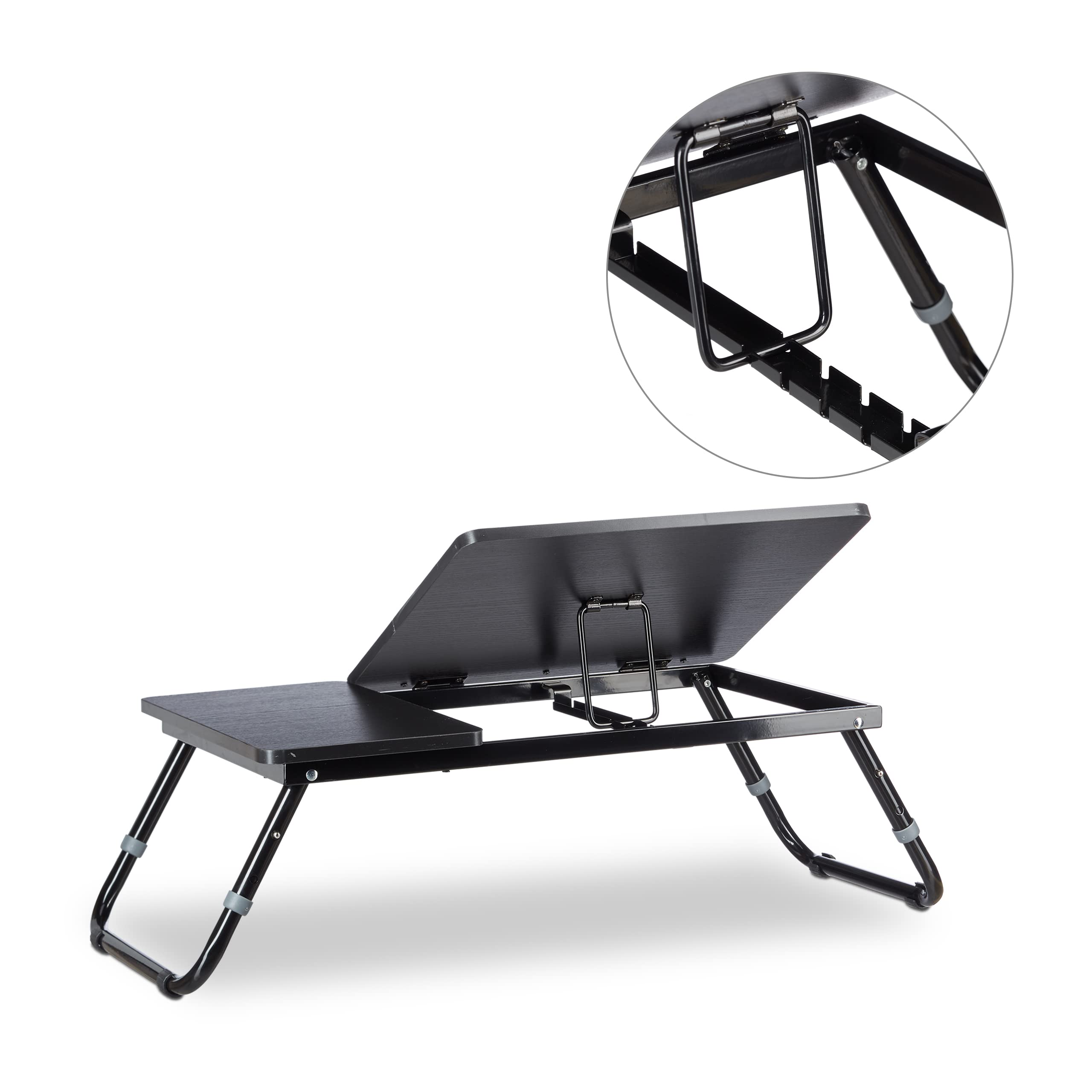 Relaxdays Laptoptisch, Lapschreibtisch, Betttisch, Betttablett, Notebooktisch, Beistelltisch, Laptop WTH 75 cm x 35 cm x 40 cm, Holz, schwarz, mit Leseklappe, höhenverstellbar, zusammenklappbar
