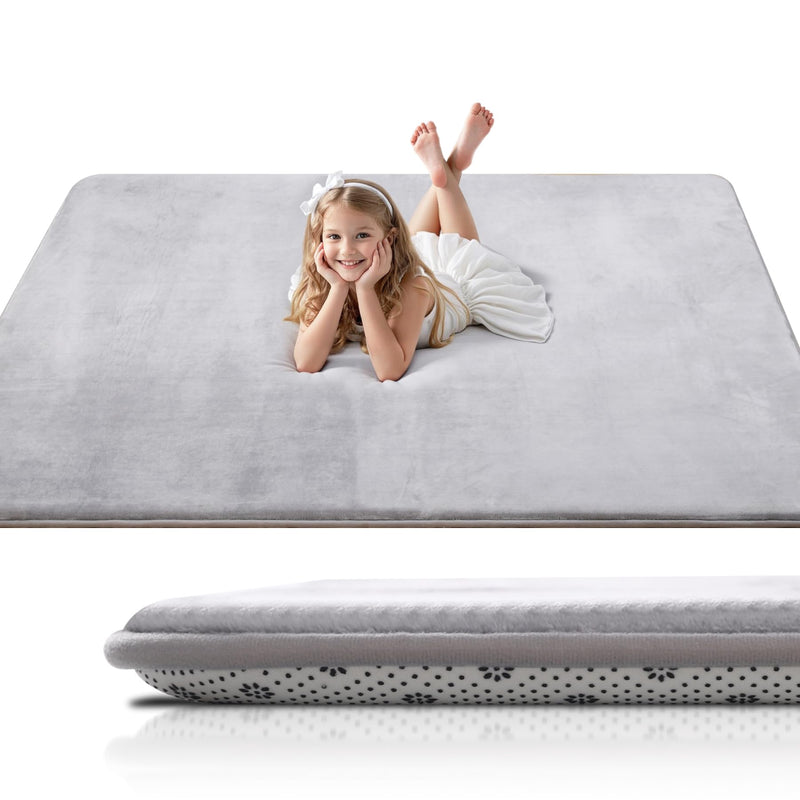 Favodormir Dicke Krabbelmatte Baby 120×120×3cm,Schaumfüllung Teppich Spielmatte Baby,Rutschfester Unterseite&Weicher Kurzflor, Pflegeleicht,Teppich Kinderzimmer,Spielmatten Für Laufgitter,Grau